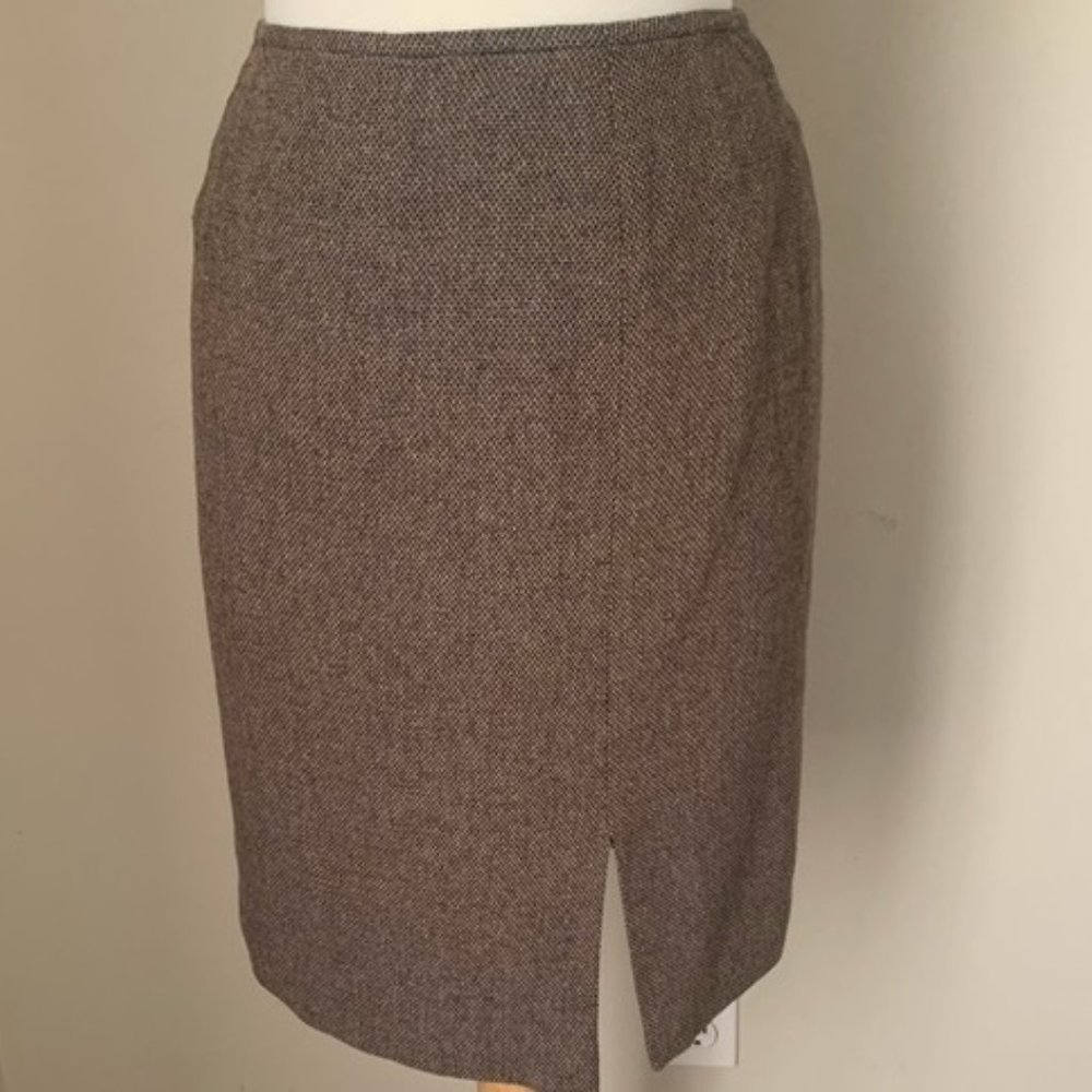 Side Slit Wool Blend Pencil Skirt